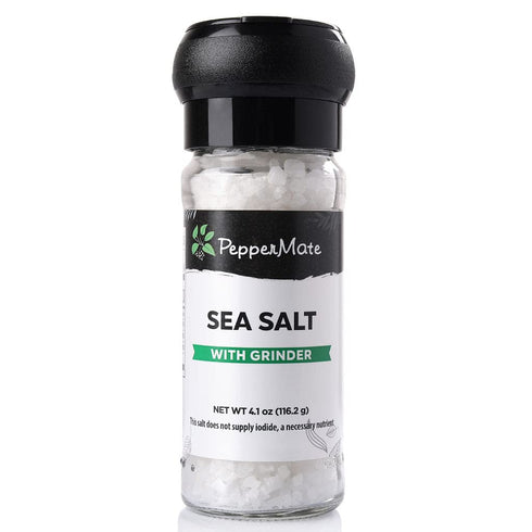 PepperMate Sea Salt Seasoning With Grinder- Blend In Glass Grinder Container For