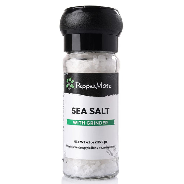 PepperMate Sea Salt Seasoning With Grinder- Blend In Glass Grinder Container For