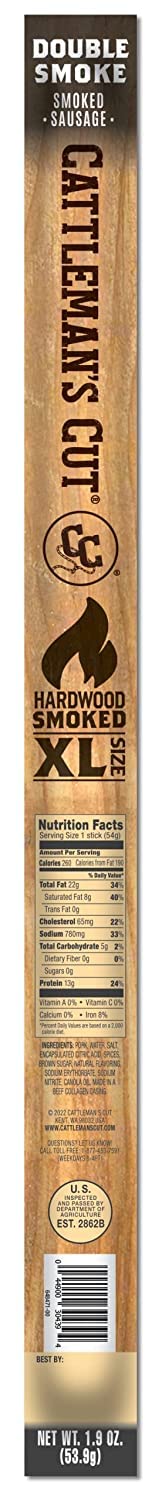 1.9 (Pack 20), 38.0 Cattleman's Cut Double Smoked Sausages, XL Size, Ounce of ounces