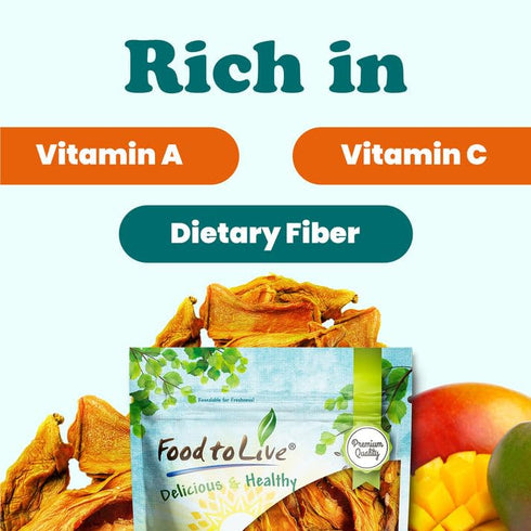 3 Food to Live Mango Strips, Pounds Natural Dried Fruit Trail Snack. No Sugar Added. Vegan, Kosher, Bulk