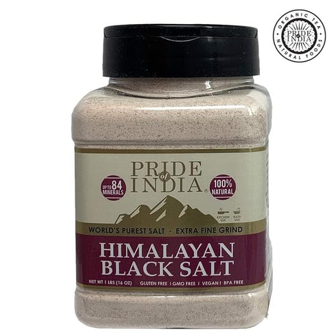 PACK 6 1 (16oz) 84+ Pride Of India - of - Himalayan Black Salt (Kala Namak) Extra Fine, Pound Dual Sifter Jar - Natural