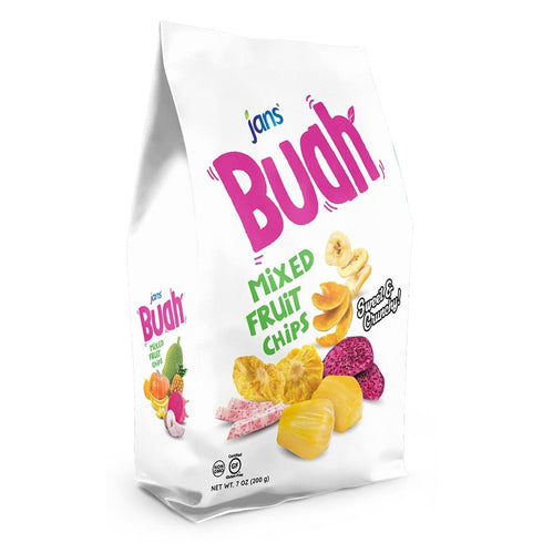 7 Oz (Pack 6 Jans Buah Mixed Fruit Chips, of ) Tropical Mix of Red Dragonfruit, Pineapple, Banana, Jackfruit, Taro