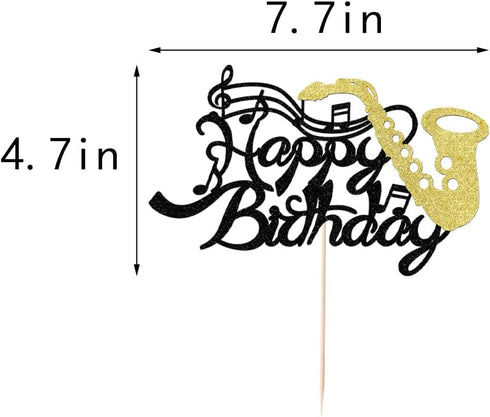 Saxophone Happy Birthday Cake Topper, Glitter Saxophone Musical Notes, Music Lovers Band Themed Party