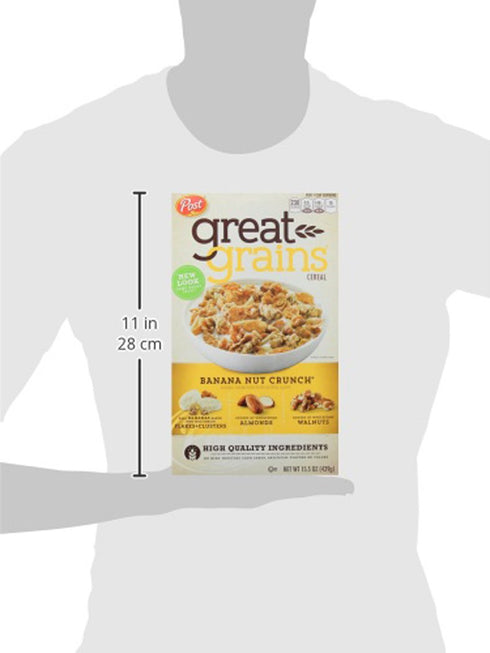 Great Grains 15.5 OZ (Pack 3) Banana Nut Crunch Breakfast Cereal for Adults, Made with Whole Grain, Non-GMO, Heart