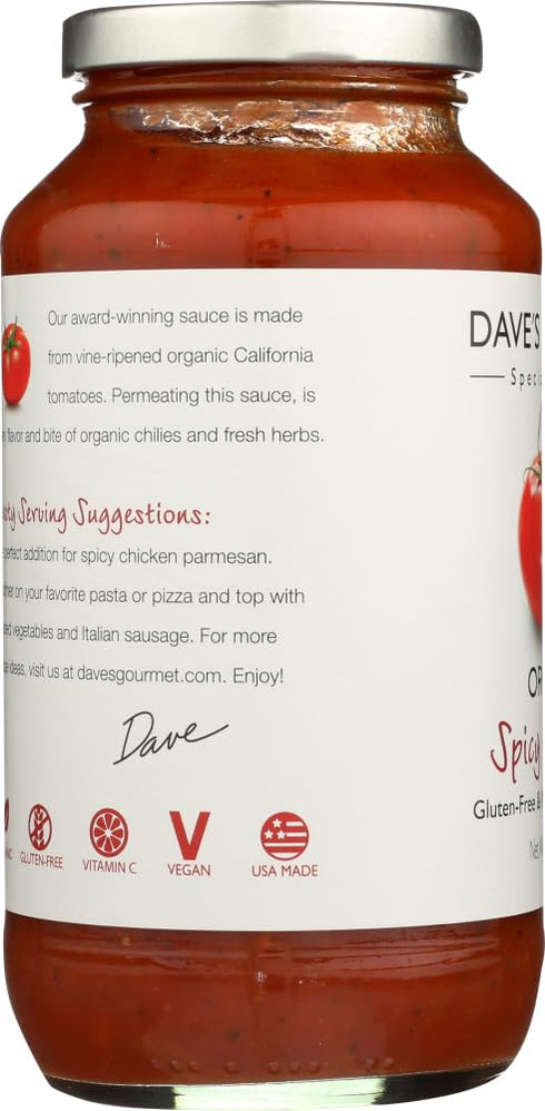 Pack 3 Dave's Gourmet Organic Spicy Heirloom Marinara Pasta Sauce
