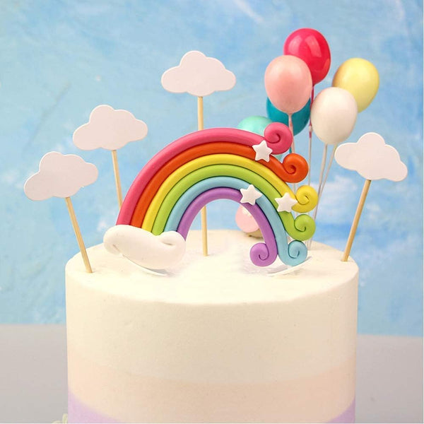 DIYASY Rainbow Cake Topper Kit, Cloud Balloon Birthday Wedding Cake Flags for Party Baking Decoration Supplies