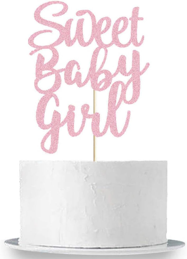 Sweet Baby Girl Cake Topper, Rose Gold Glitter for Newborn Gender Reveal, Baby One Month, 1st Birthday Party Supplies