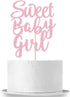 Sweet Baby Girl Cake Topper, Rose Gold Glitter for Newborn Gender Reveal, Baby One Month, 1st Birthday Party Supplies