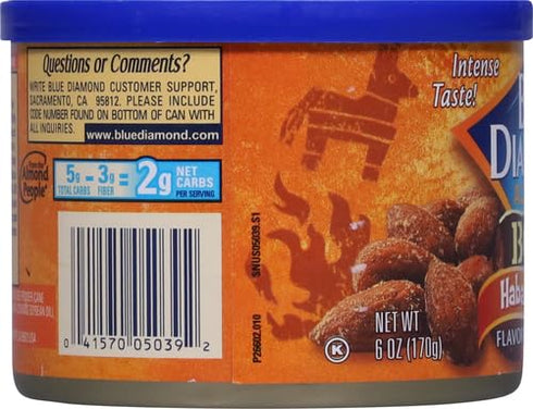 6 oz. Blue Diamond Almonds, Habanero BBQ Flavored Snack Nut, Non-GMO, Kosher, No Gluten Ingredients, Protein Based