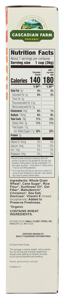 9.2 OZ (Pack 4) Cascadian Farm Organic Cereal - Cinnamon Crunch