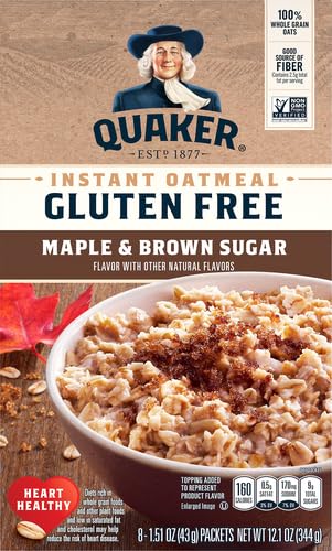 Packs, 1.51 Oz (Pack 8) Quaker Instant Oatmeal, Gluten Free, Maple & Brown Sugar, Heart Healthy Oatmeal, Individual