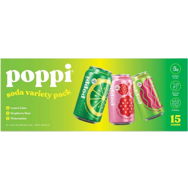 KD Chocolates Popi Prebiotic Soda, Variety Pack, 12 Fluid Ounce