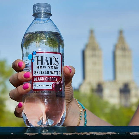Hal's New York 20 Oz (Pack 24) Seltzer Water, Black Cherry Sparkling Water, Fl Bottles