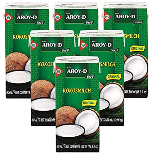 Aroy-D Coconut Milk 16.9 Fluid Ounce (500ml), Pack of 6