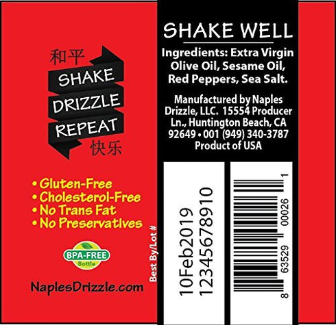 Sichuan Drizzle Chinese Chili Oil - Premium EVOO, Toasted Sesame Oil, Hot Chili Flakes, Vegan, Gluten-Free