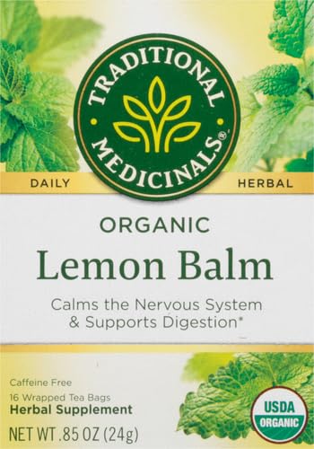 Traditional Medicinals Organic Lemon Balm Herbal Tea, Calming and Supports Digestion, 16 Tea Bags (Pack of 1)
