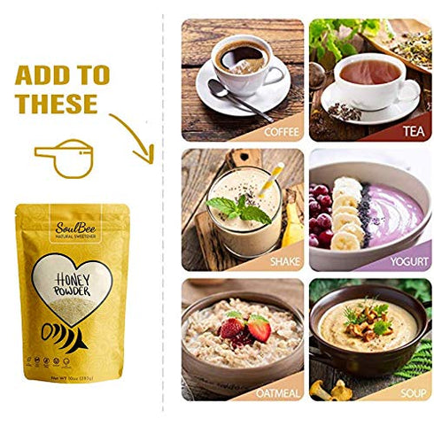 SoulBee HONEY POWDER - Dehydrated honey as Natural Sweetener for drinks and meals - Low Calories and Easy & Fast