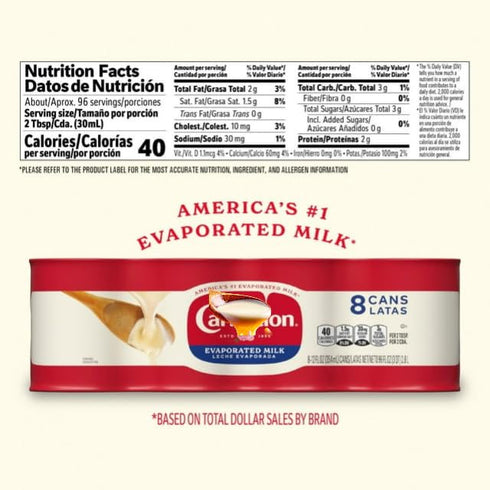 Generic 12 8 Pack 100% (1 Pack) Evaporated Milk, Fluid Ounces, | Gluten-free, Made with real milk.