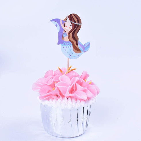 Double Sided Mermaid 24 PCS Handmade Pretty Mermaid Cupcake Toppers for Birthday, Bridal Shower, Baby Shower