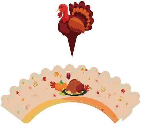 48 Pieces Thanksgiving Cupcake Toppers and Wrappers Kit for Autumn Cake Decoration on Thanksgiving Day