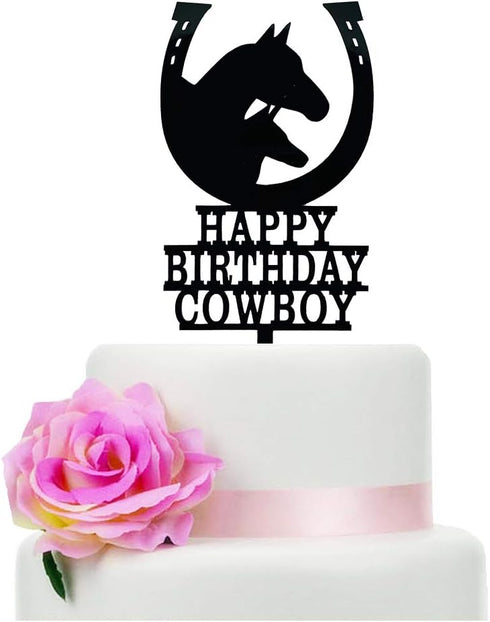 Birthday Party Decoration, Happy Birthday Cowboy Cake Topper, Unicorn Cake Topper, Horseshoe Cake Topper