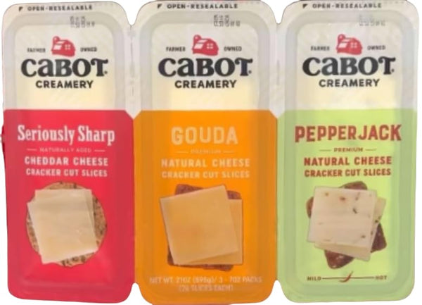 Cabot Cracker Cut Slices Cheese Seriously Sharp, Gouda, Pepper Jack - 7oz