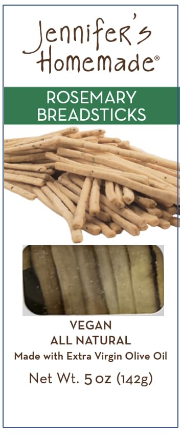 5 OZ JENNIFERS HOMEMADE Rosemary Breadsticks, VEGAN All Natural, Made with extra virgin olive oil, Crunchy
