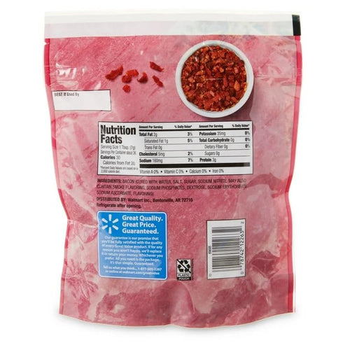 Boltman 9 oz Pack 2 Great Value Real Bacon Pieces, Fully Cooked, Gluten-Free, Resealable Bag