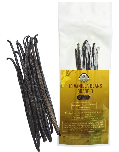 10 Vanilla Beans Grade B for Making Vanilla Extract, Extract Grade 5-5.5 inches, Perfect for Baking and Cooking