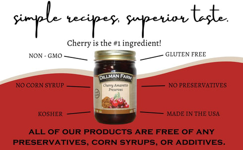 16oz (Pack 6) Dillman Farm Cherry Amaretto Preserves - Gluten-Free, Non-GMO, Corn Syrup Free, Preservative Free - Made