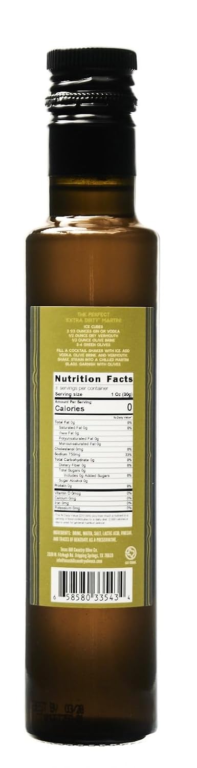 Country (8.5 Oz) Texas Hill Olive Co. Extra Dirty Martini Olive Juice Premium Olive Brine for Bold Flavor, Classic
