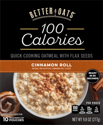 9.8 Oz (Pack 5) Better Oats, Insant Oatmeal with Flax, Cinnamon Roll