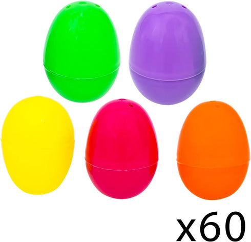 Platinum Series Set 60 Bulk Easter Eggs & Basket - Easter Hunt Bundle of Fillable Plastic Eggs, Tattoos, Candy Money