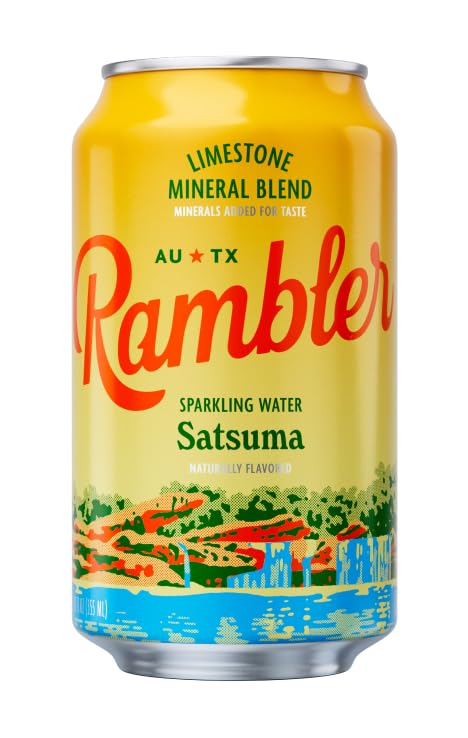 12-Ounce 8-Packs (24 AUTX RAMBLER Sparkling Water, Texas Limestone Mineral Blend, Satsuma Flavor, Cans, Three Cans)