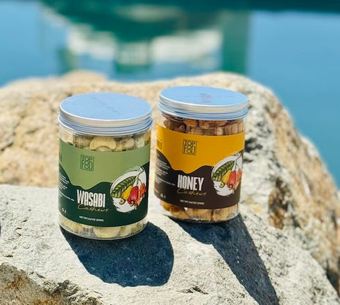 (8.8 Oz 2 Wasabi Cashews and Honey Cashews Bundle - TopFood Premium Roasted Cashews Whole, Vegan, Healthy Snack