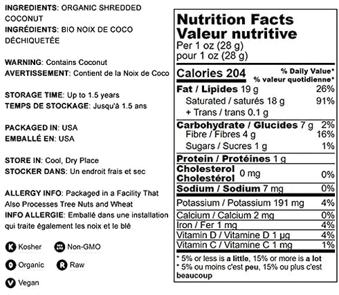 1 Food to Live Organic Shredded Coconut, Pound Non-GMO, Unsweetened Flakes, Desiccated, Medium Shreds, Kosher, Vegan