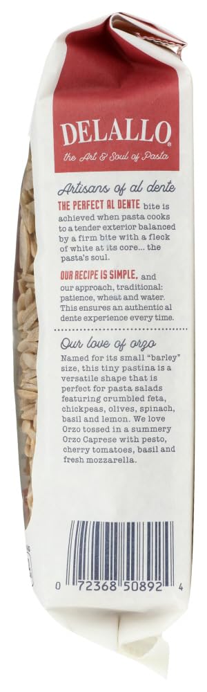65, 100% 16 oz (454 2pcs DeLallo, Orzo No. Whole Wheat Pasta, g)