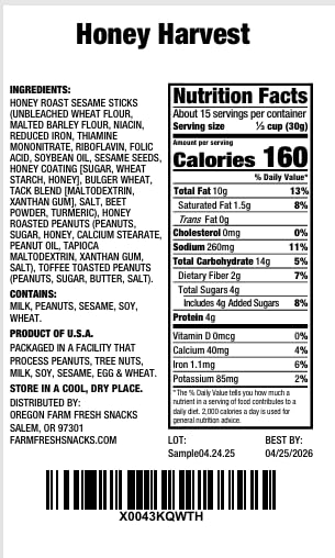 (16oz) Oregon Farm Fresh Snacks Honey Roasted Mixed Nuts Snack Mix - Locally Made Honey Roasted Peanuts, Toffee Peanuts
