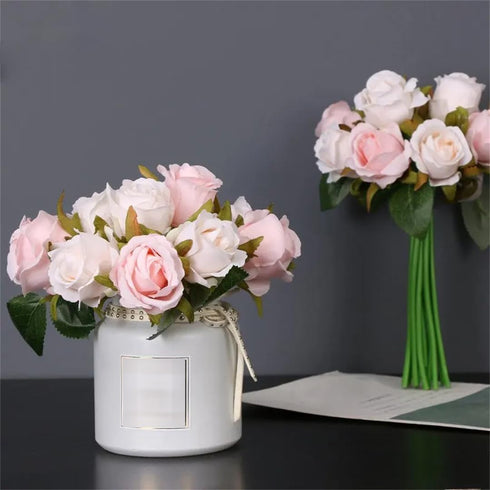 Hcclijo 12 Wedding Bouquet Bridesmaid Bouquet Flowers Rayon Flowers Head Rose Bouquet Wedding Supplies DIY Home Decor