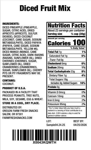 (24oz) Oregon Farm Fresh Snacks Dried Fruit Mix Snack Mix With Dried Cranberries, Coconut, Mango & Raisins - Healthy