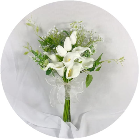 HXSCOO Bridesmaid Bouquet Calla Lilies White Tulip Wedding Flowers Bunch Real Touch Bouquet