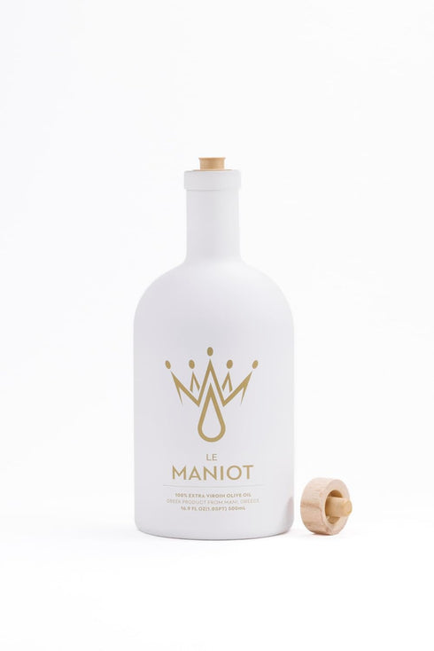 Le Maniot 500mL, Extra Virgin Olive Oil, Glass Bottle, Family-Owned, Complex Robust Flavor, Cold Extracted, Koroneiki