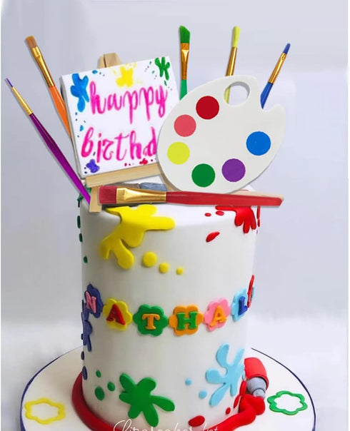 Art Paint Cake Topper, Paint Brush Canvases Palette Cake Decor for Artist Themed Celebrations