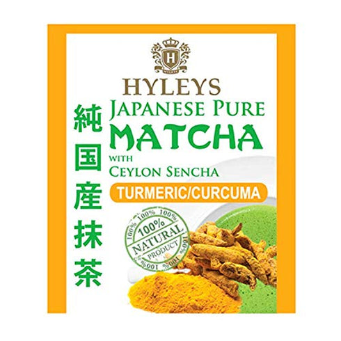 Hyleys Matcha Tea Bags with Turmeric, 25 Bags Japanese Pure Matcha Wellness Green Tea