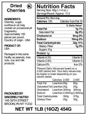 Dried Sour "Tart" Cherries, 1 Pound Bag