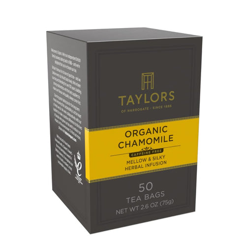 50 Count (Pack 1), 50 Taylors of Harrogate Organic Chamomile, Herbal Tea, Pillow Bags, of Mellow, Silky & Soft