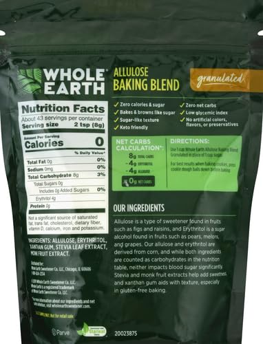 Whole Earth Sweetener Co. Allulose Baking Blend, Granulated Plant-Based Sugar Alternative, 12 Ounces, 0.75 Pound
