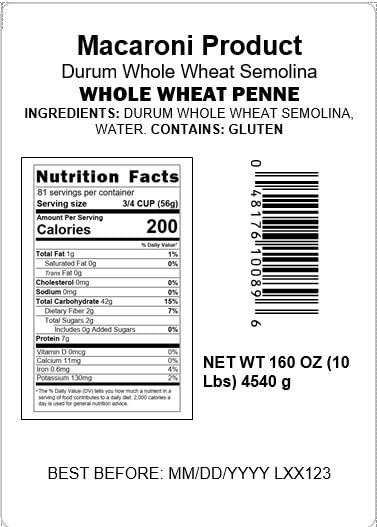 10 (1 Mantova Whole Wheat Penne Bulk Pasta - Ideal for Restaurants, Catering, Meal Prep, Large Gatherings, and Pantry