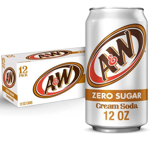 2 (24 Pack) A&W Original Classic Root Beer Cream Soda & Zero Sugar Soda Beverage Soft Drink Cans - Cases