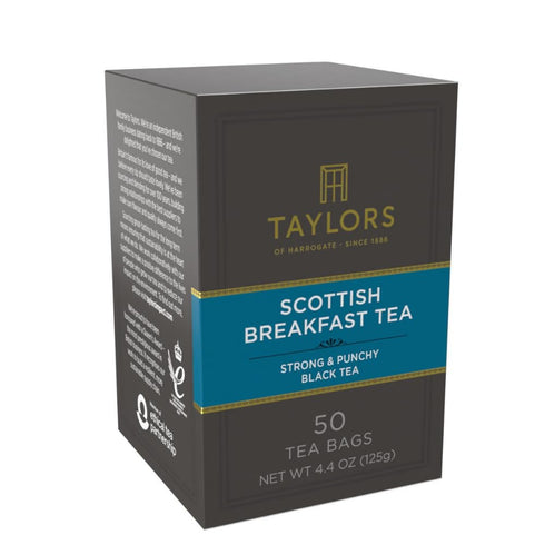 50 Count (Pack 1), 50 Taylors of Harrogate Scottish Breakfast Black Tea Individually Wrapped Bags, of Strong, Malty